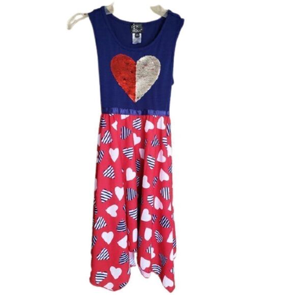 Girls Medium Dress Sleeveless Flip Sequin Heart Dress 7/8 Clearance - Picture 1 of 7